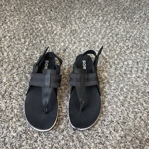 Sorel Out N About Thong Sandals Leather Slingback Black Women's Size 8 Comfort